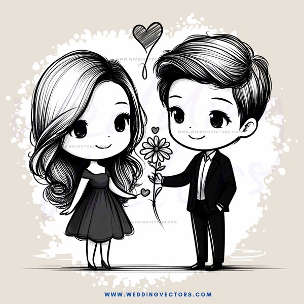 two young people exchanging flowers and holding hearts