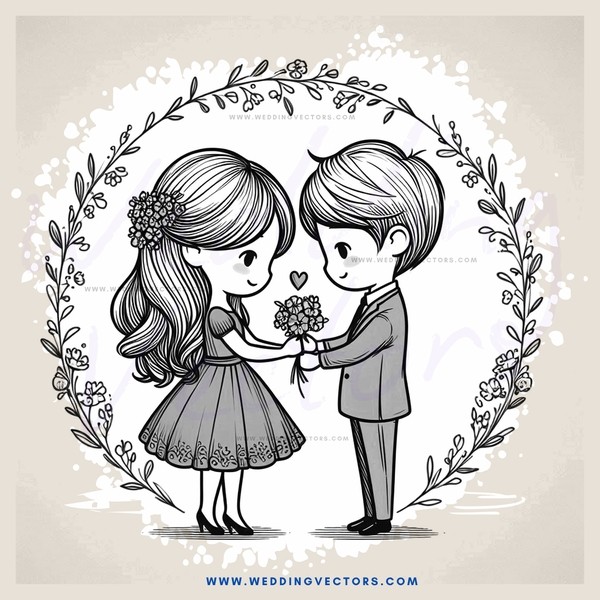couple holding flowers and bouquet with leaves on ring side