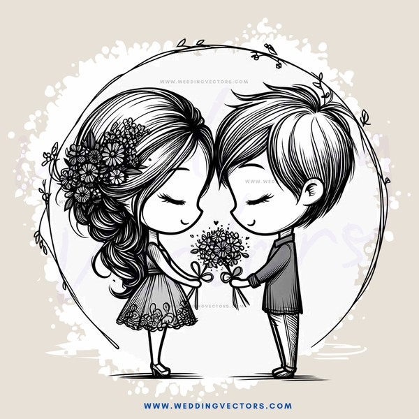 couple holding flowers and making peace signs