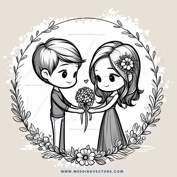 a boy and girl holding flowers