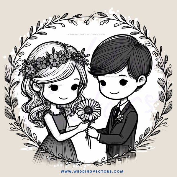 two people with flowers on their heads