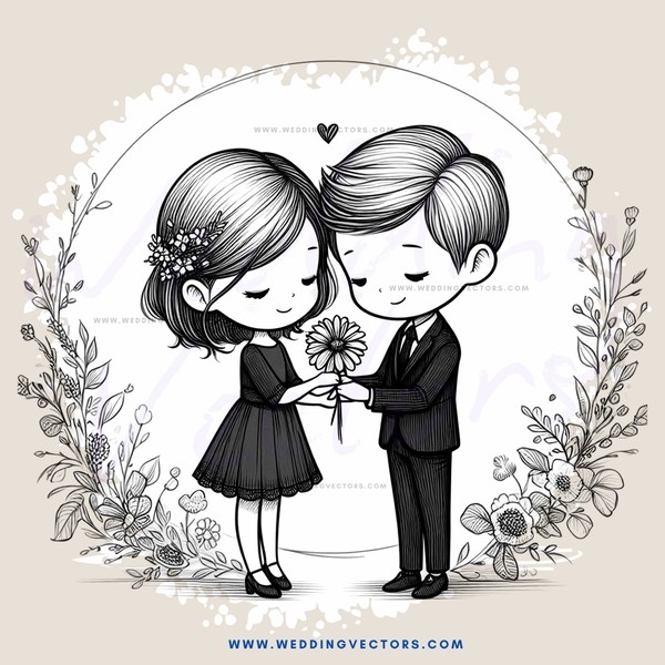a boy and girl holding a flower