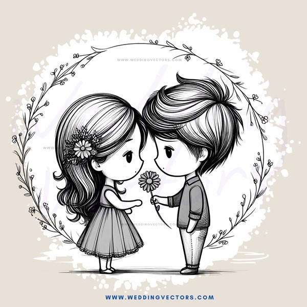 a boy and girl shake hands with flowers and daisy chain