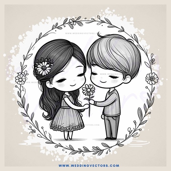 a couple holding flowers in an illustration