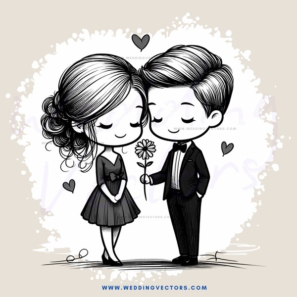 lovebirds holding flowers and hearts