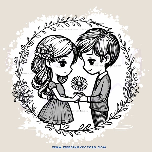 lovers with flowers and flower
