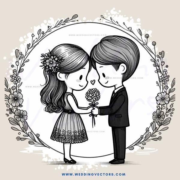 couple posing for picture with rings and flowers