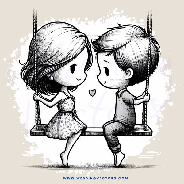 couple sitting on swing with heart over them