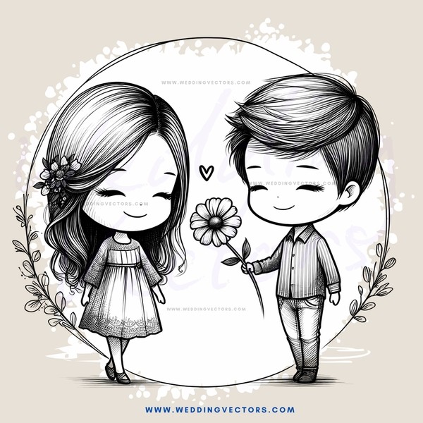 two people holding a flower and posing for it