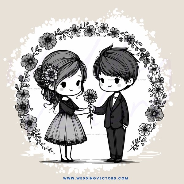 a young couple exchanging flowers