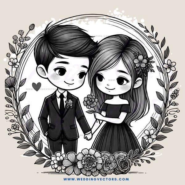 couple in flower bouquet