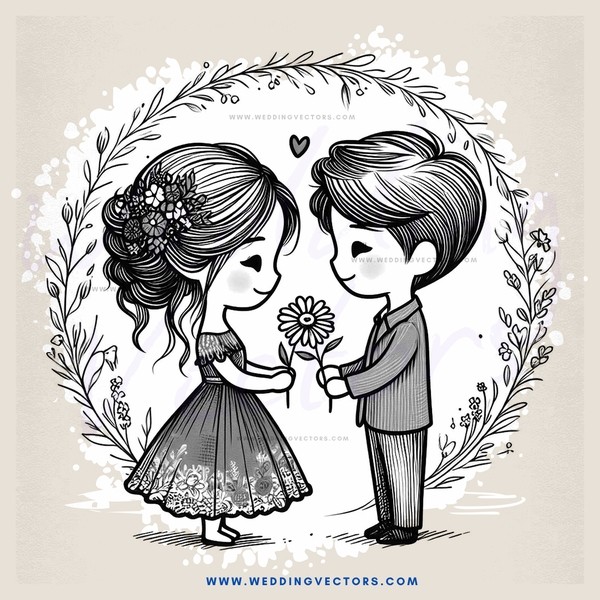 a bride and groom with flowers on their hair