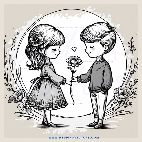 two children exchanging flowers