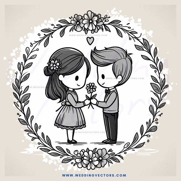 a couple embracing with flowers and an "i" heart