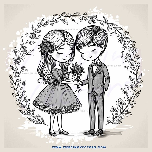 a young couple exchanging flowers