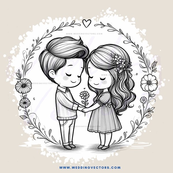 a boy and girl hugging inside a flower wreath