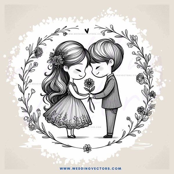 a boy and girl embracing in an ivy wreath