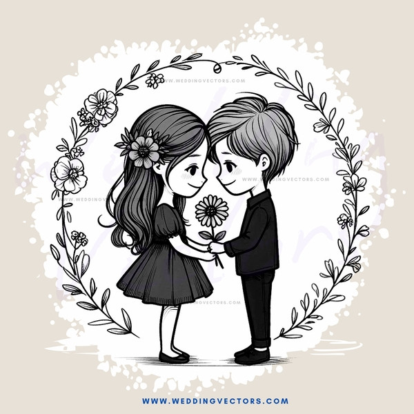 couple holding flower and standing in circle decoration