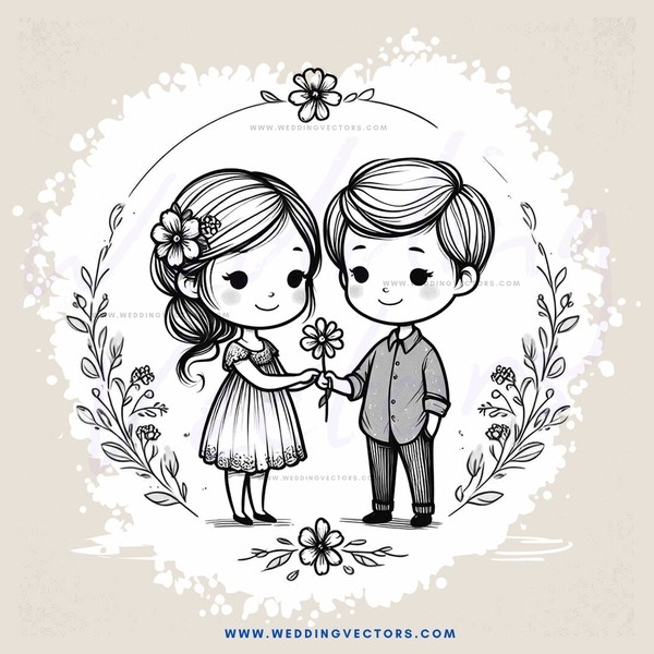 a boy and girl holding flowers