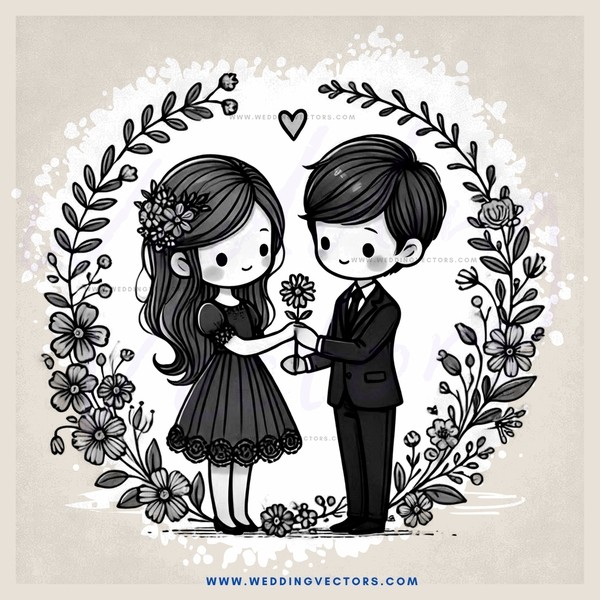 boy and girl flower bouquet engagement picture