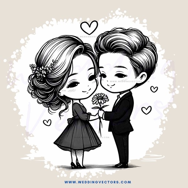 lovebirds in black and white illustration