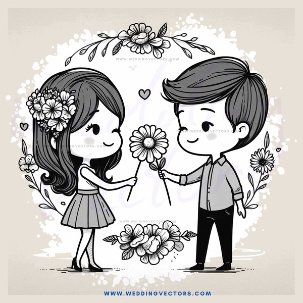 boy and girl with flowers on their hair holding flowers