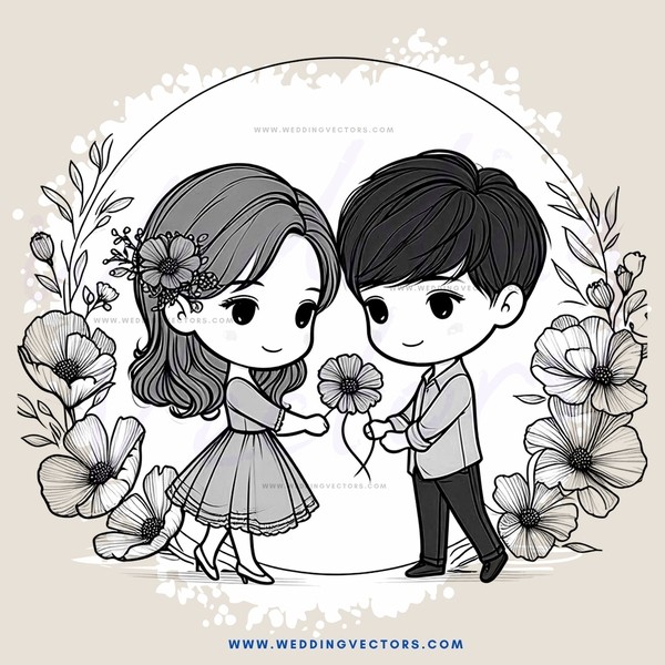 a boy and girl holding flowers