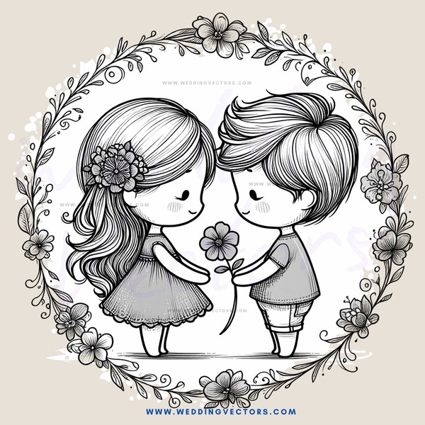 a boy and girl share a flower