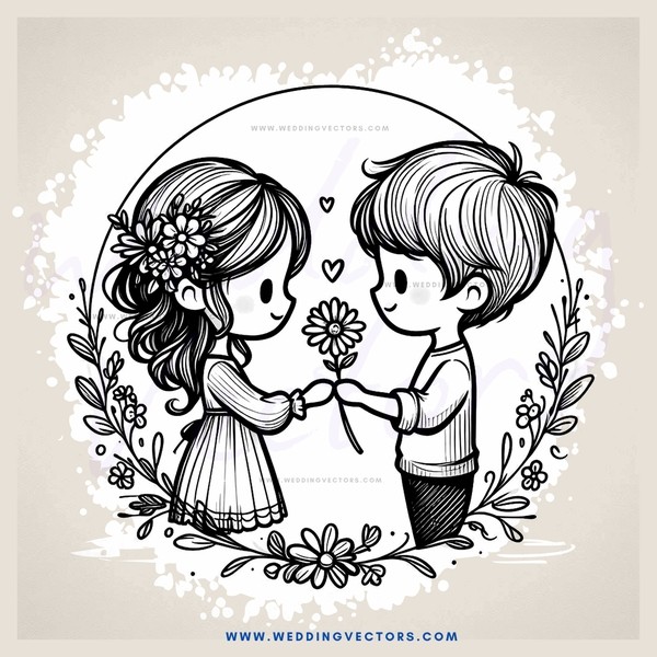 girl and boy holding flowers under full moon