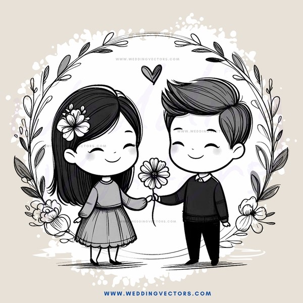 the couple is holding flowers