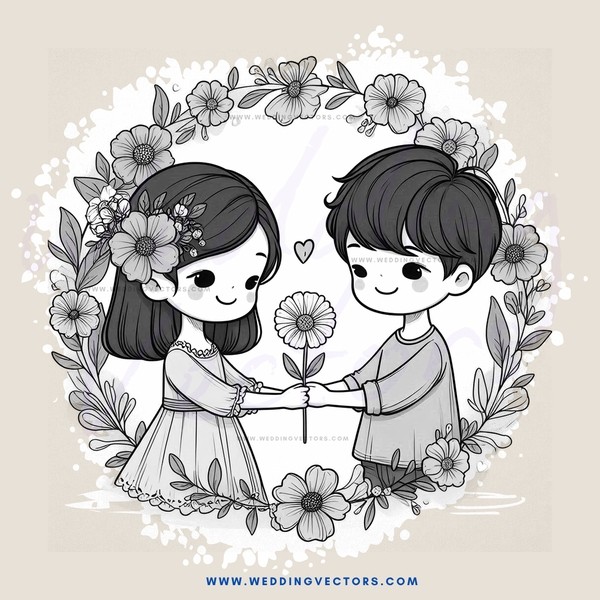 two children embracing with flowers