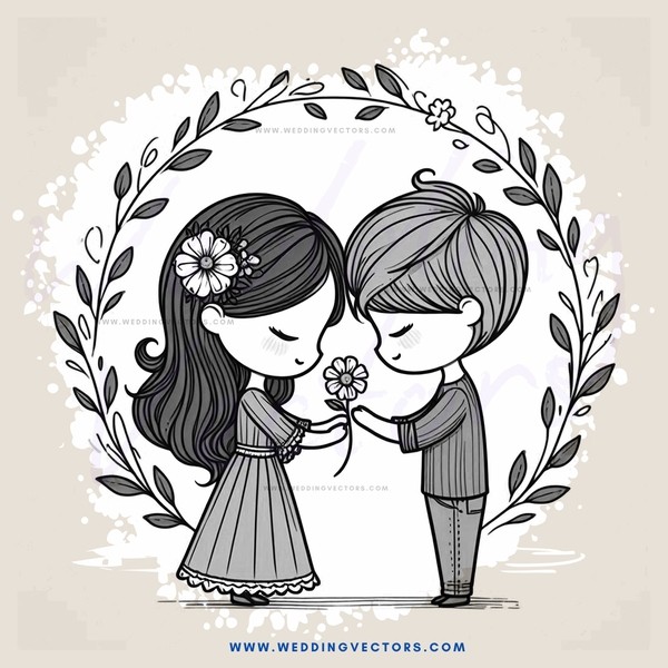 a boy and girl holding flowers