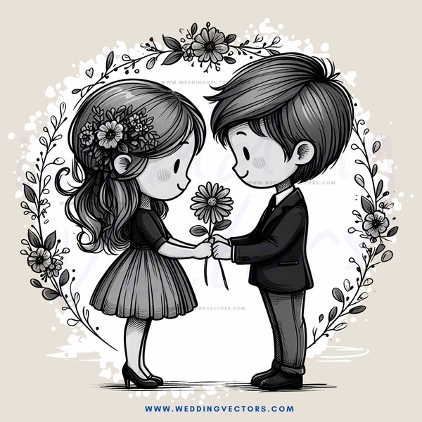a boy and girl holding flowers