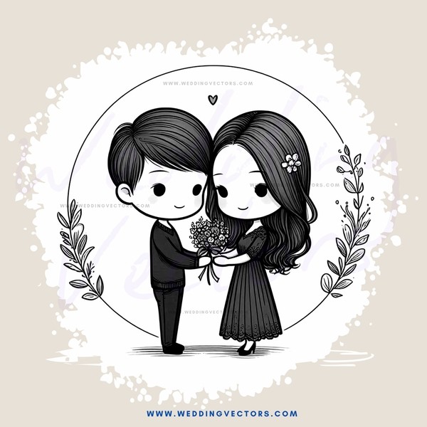a couple holding flowers and standing together