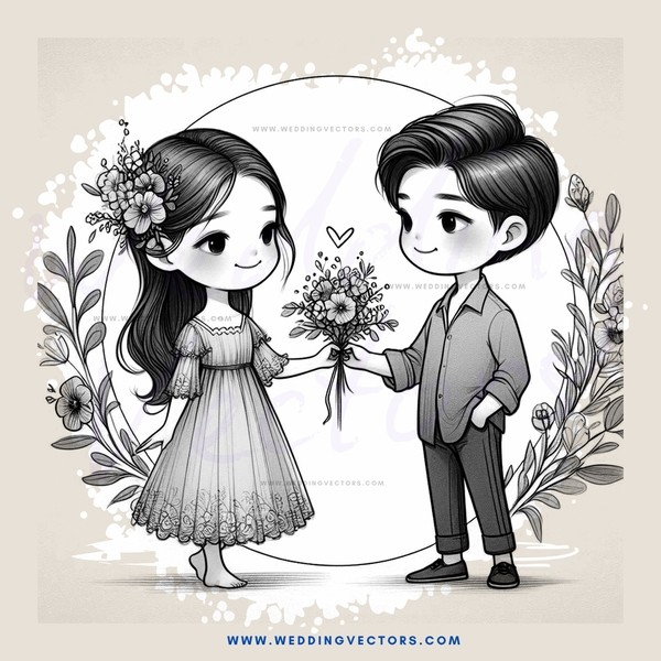 a boy and girl with flowers