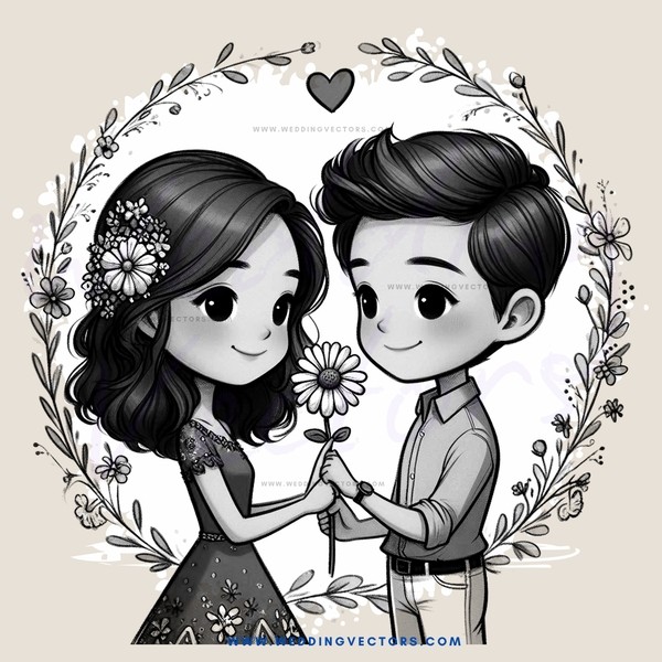 couple holding flower and smiling