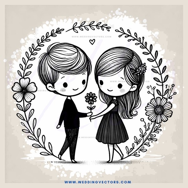 a boy and girl holding flowers