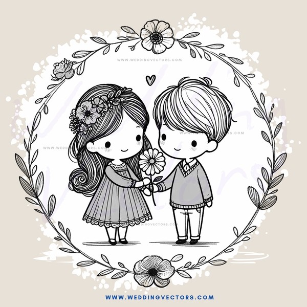 two people holding flowers inside a circle
