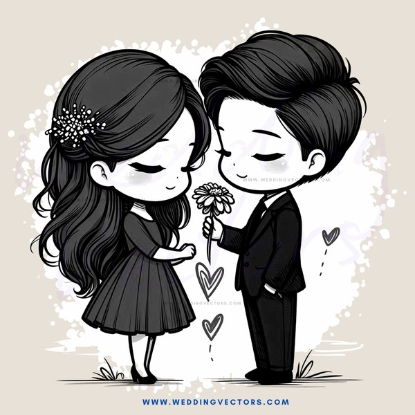 a couple kissing with hearts and flowers