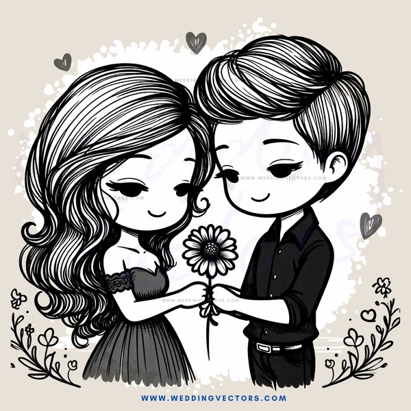 a man and woman holding flowers