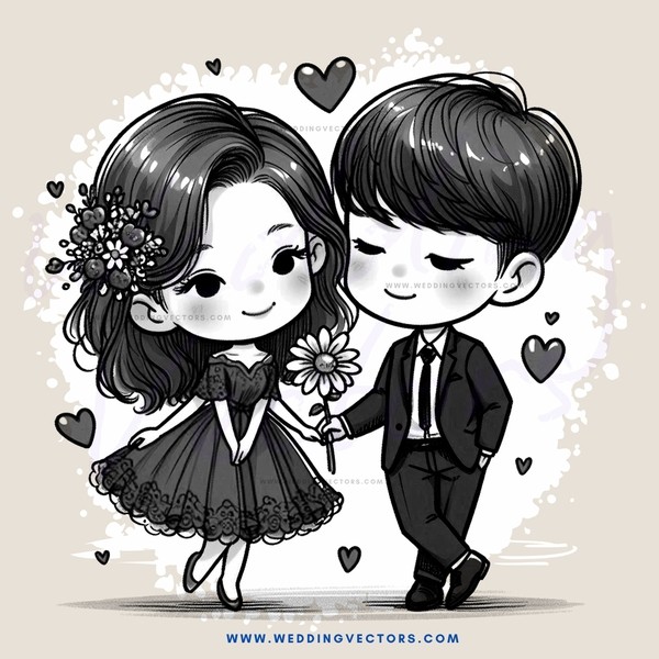 a young couple with a flower and heart