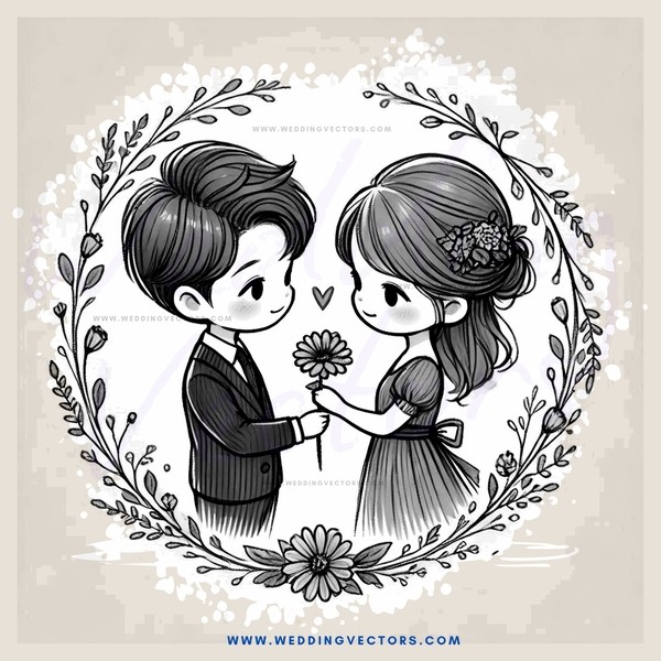 the art of black and white illustrations on a love theme