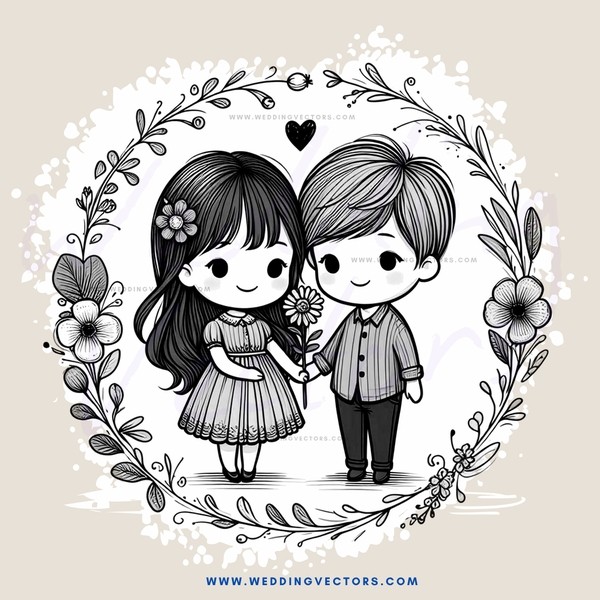 a boy and girl with flowers in their hands