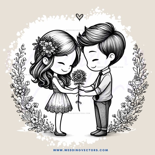a boy and girl holding a flower together