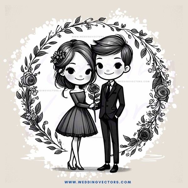 couple standing in bouquet