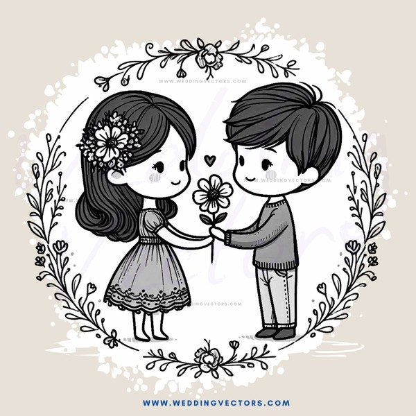 a boy and girl holding flowers in a circle