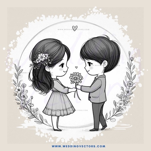 a young couple exchanging flowers
