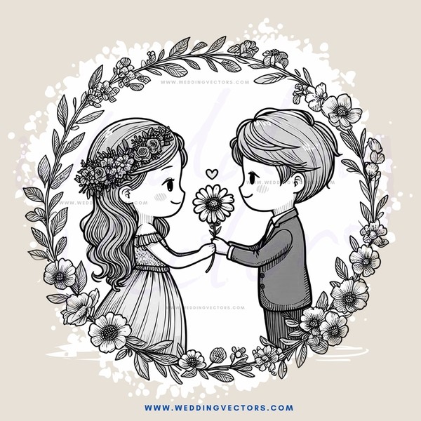 boy and girl holding flower in wreath