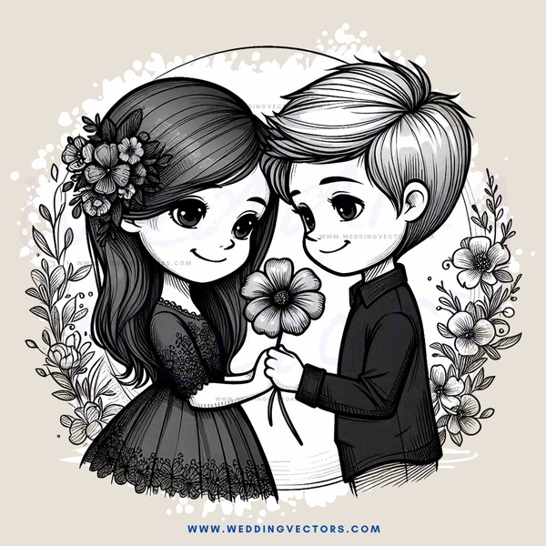 girl and boy holding flower