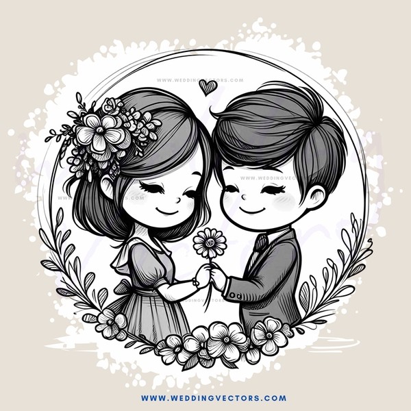 a boy and girl hugging with flowers in their hair